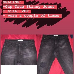 Gap True Skinny Black Jeans! size 28 R